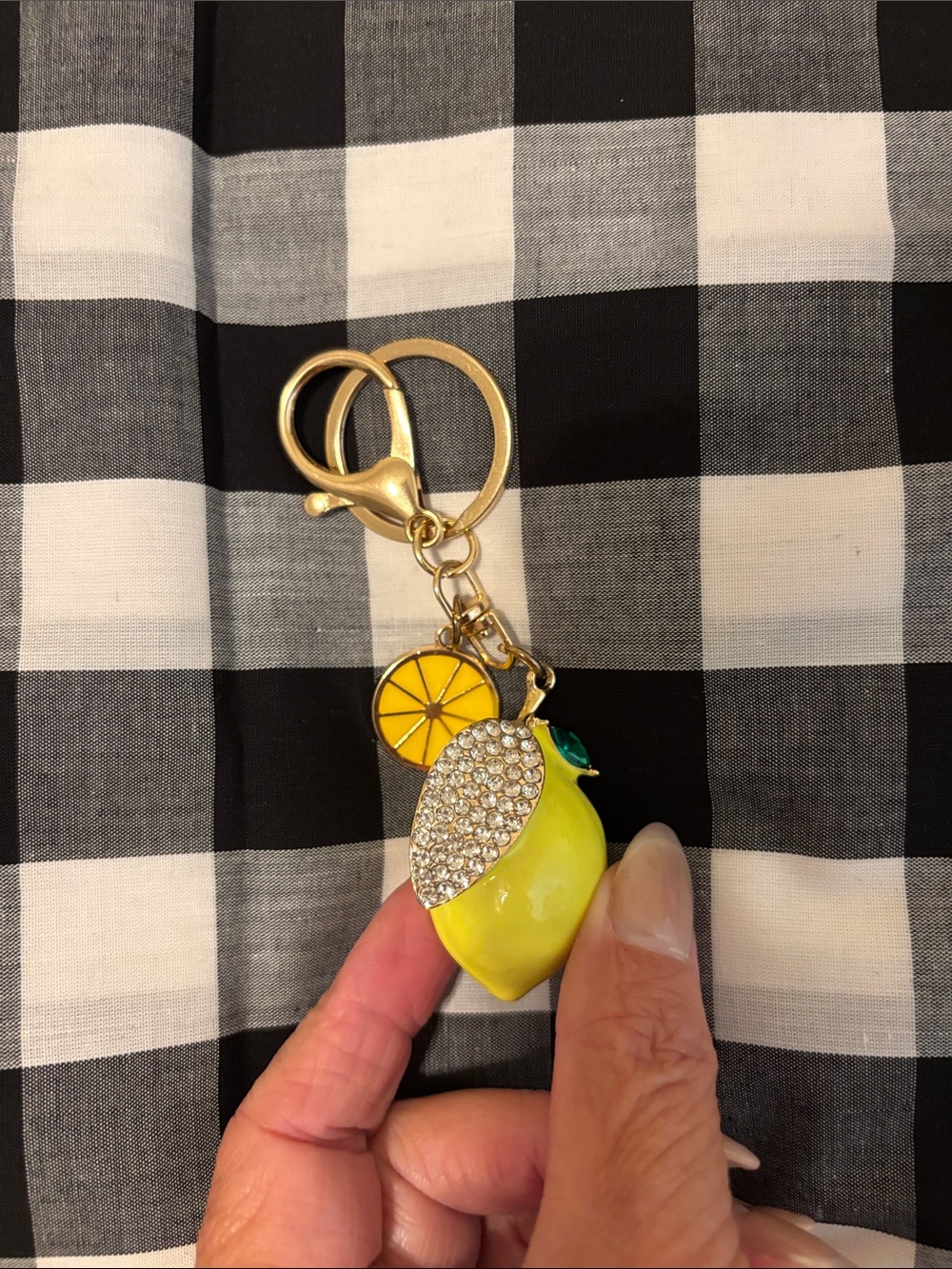 Gold-Tone Yellow Lemon Keychain Bag Charm